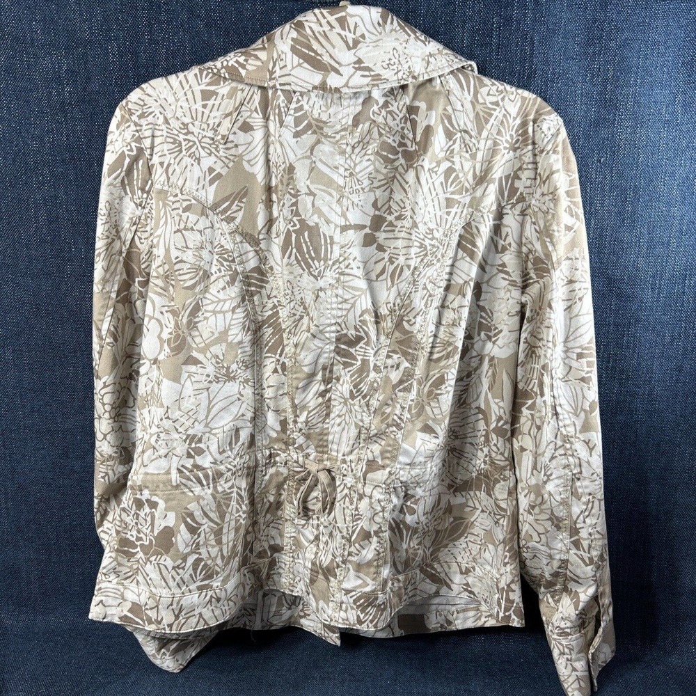 Chicos Cotton Blend Jacket Womens Large Tan And White Leaf Print Resort Wear - Picture 6 of 9